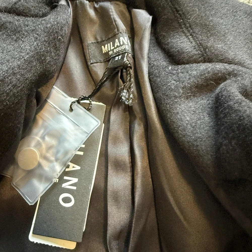 Milano Di Rouge Kids Christian Trench Coat NEW Size 2T $198 Black Wool Blend‎